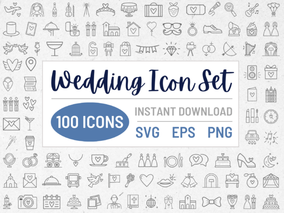 Download 100 Original Wedding Icons, Line Clipart - Original Collection