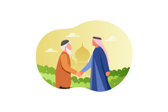 Download Muslim Hand Shaking Illustration Art - Premium Bundle